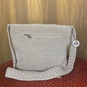 The Sak Crochet Woven Crossbody Bag in Gray